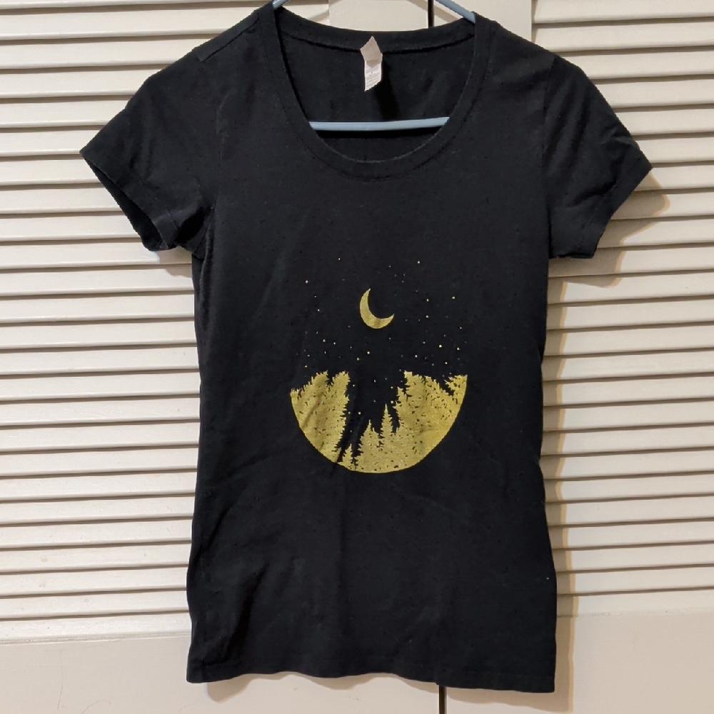 Bella Canvas Black Tee with Gold Crescent Design